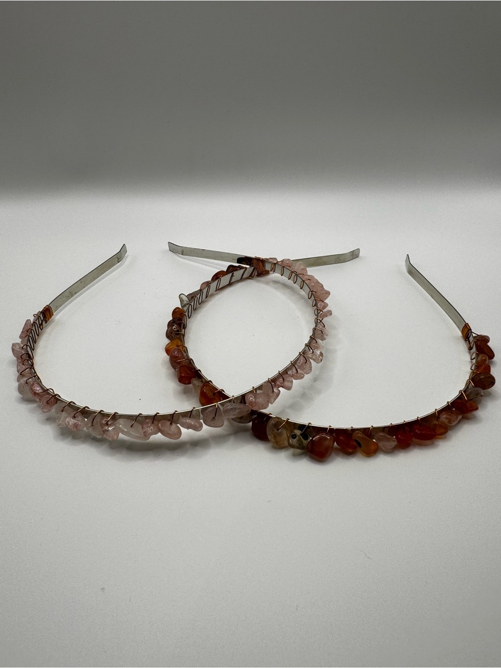 Natural Stone Chip Headbands - Pink Quartz and Fire Quartz
